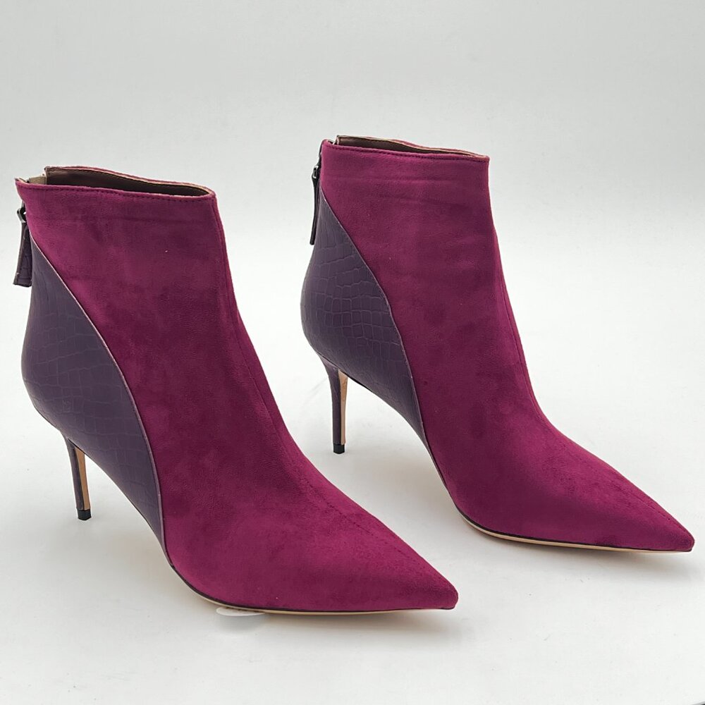 Purple Suede Women Almond Toe High Heel Back Zipper Ankle Booties